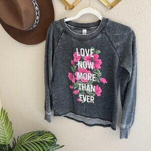 Alternative Apparel Mineral Wash Burn Out Grey Graphic Love Sweatshirt Shirt